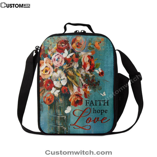 Faith Hope Love Butterfly Rose Christian Lunch Bag, Christian Lunch Bag, Religious Lunch Box For School, Picnic