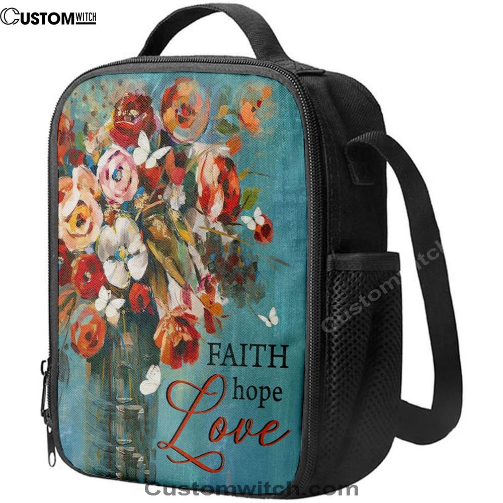 Faith Hope Love Butterfly Rose Christian Lunch Bag, Christian Lunch Bag, Religious Lunch Box For School, Picnic
