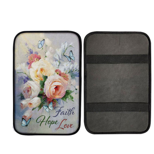 Faith Hope Love Butterfly Roses Christian Car Center Console Cover, Cross Car Interior Accessories
