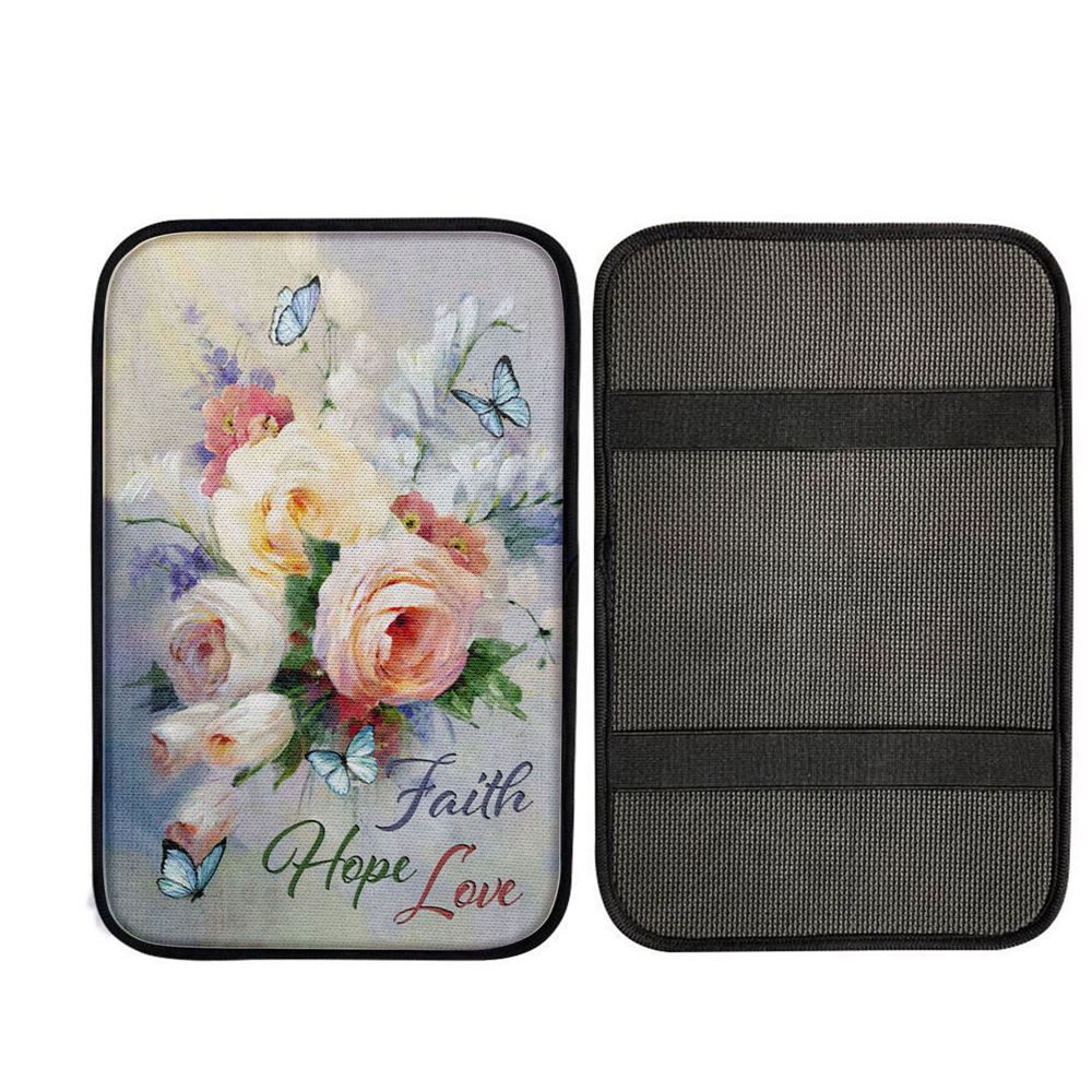 Faith Hope Love Butterfly Roses Christian Car Center Console Cover, Christian Car Accessories