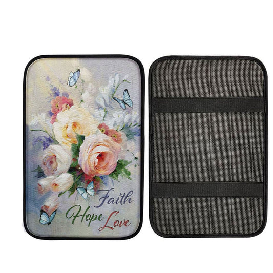 Faith Hope Love Butterfly Roses Christian Car Center Console Cover, Christian Car Accessories