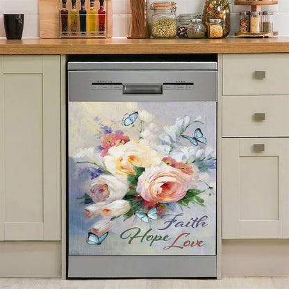 Faith Hope Love Butterfly Roses Christian Dishwasher Cover, Bible Verse Dishwasher Magnet Cover, Scripture Kitchen Decor