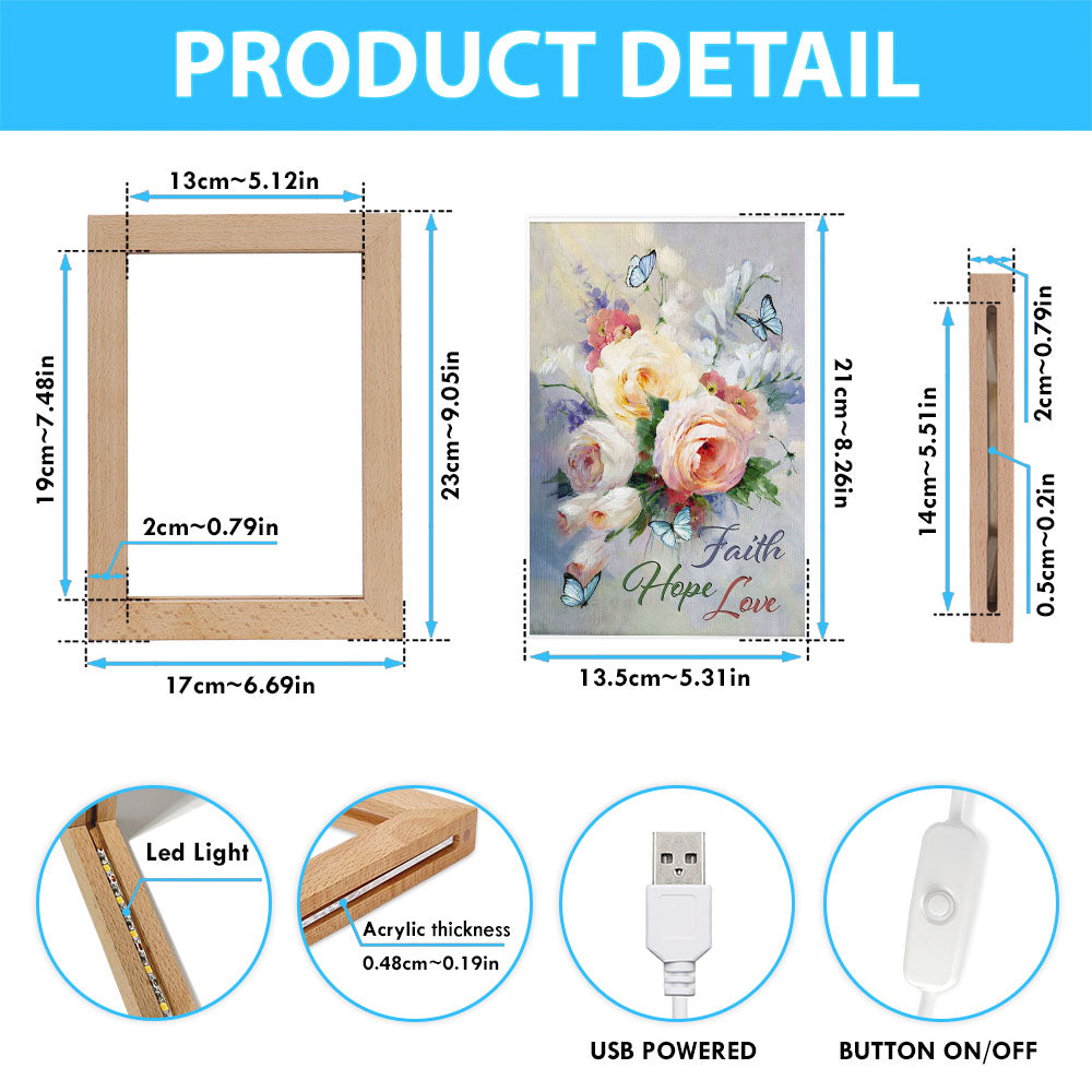 Faith Hope Love Butterfly Roses Christian Night Light - Bible Verse Decor - Scripture Art