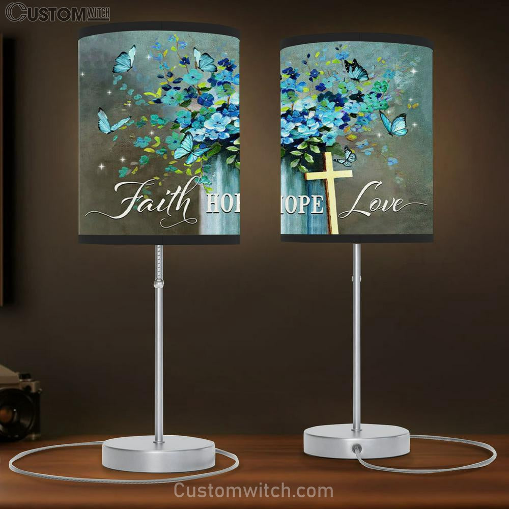 Faith Hope Love Table Lamb Gift - Butterfly - Christian Bedroom Decor