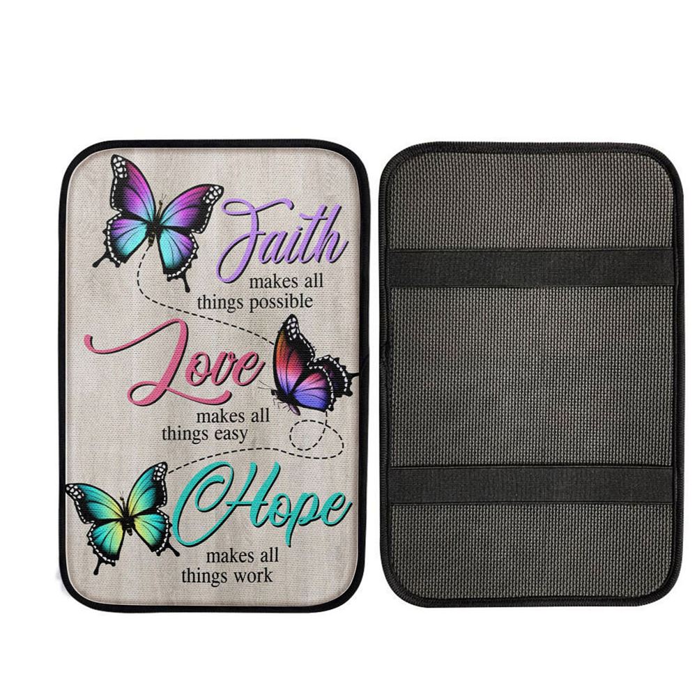 Faith Hope Love Faith Makes All Things Possible Car Center Console Cover, Christian Car Accessories