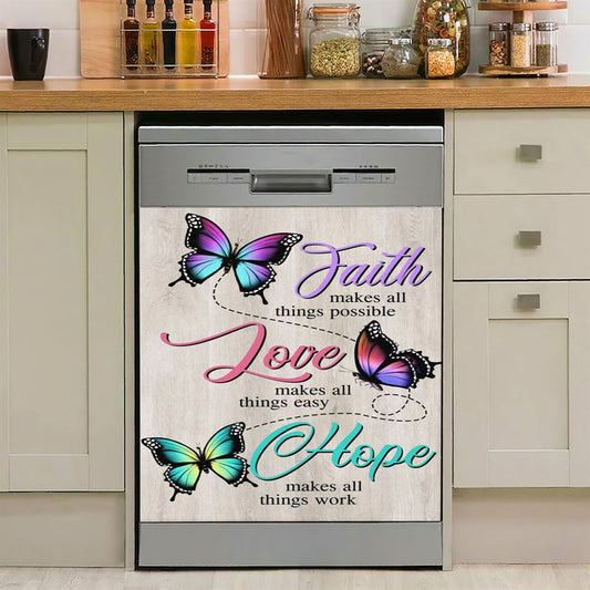 Faith Hope Love Faith Makes All Things Possible Dishwasher Cover, Bible Verse Dishwasher Magnet Cover, Scripture Kitchen Decor