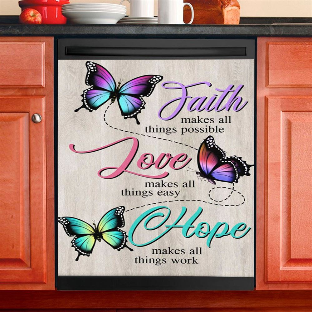 Faith Hope Love Faith Makes All Things Possible Dishwasher Cover, Bible Verse Dishwasher Magnet Cover, Scripture Kitchen Decor