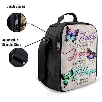 Faith Hope Love Faith Makes All Things Possible Lunch Bag, Christian Lunch Bag, Religious Lunch Box For School, Picnic