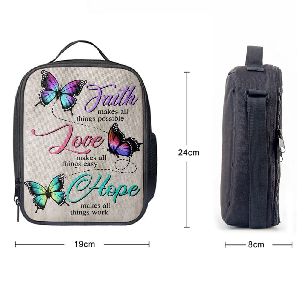 Faith Hope Love Faith Makes All Things Possible Lunch Bag, Christian Lunch Bag, Religious Lunch Box For School, Picnic