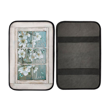 Faith Hope Love Flower Blue Butterfly Car Center Console Cover, Christian Car Accessories