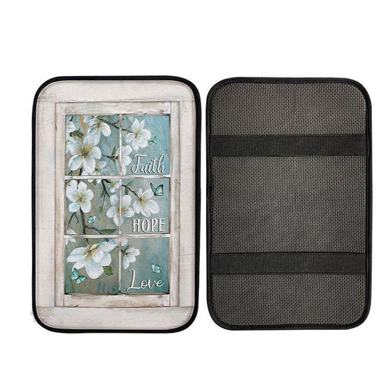 Faith Hope Love Flower Blue Butterfly Car Center Console Cover, Christian Car Accessories