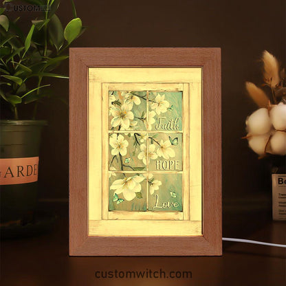 Faith Hope Love Flower Blue Butterfly Frame Lamp Art - Bible Verse Art - Christian Inspirational Decor