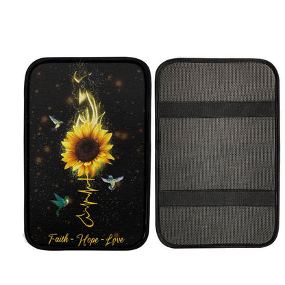 Faith Hope Love Hummingbird Sunflower Car Center Console Cover, Cross Car Interior Accessories