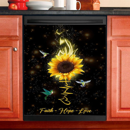 Faith Hope Love Hummingbird Sunflower Dishwasher Cover, Bible Verse Dishwasher Magnet Cover, Scripture Kitchen Decor