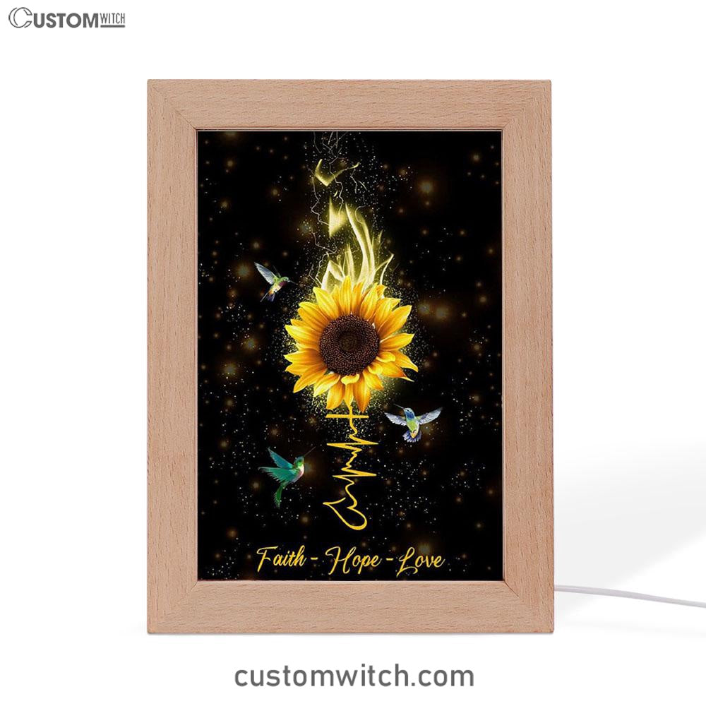 Faith Hope Love Hummingbird Sunflower Frame Lamp Art - Christian Night Light - Religious Decor