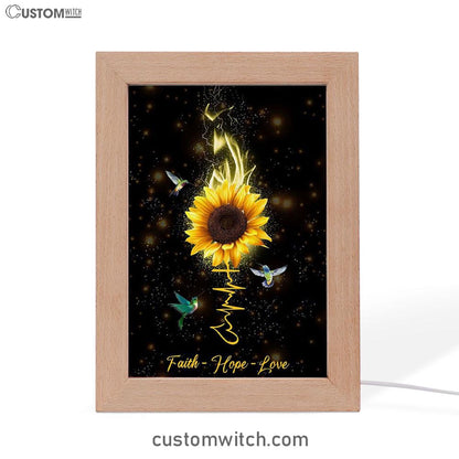 Faith Hope Love Hummingbird Sunflower Frame Lamp Art - Christian Night Light - Religious Decor