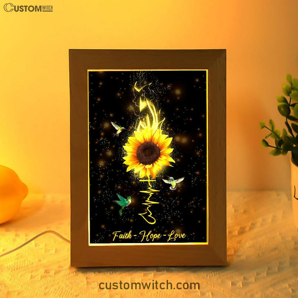 Faith Hope Love Hummingbird Sunflower Frame Lamp Prints - Bible Verse Decor - Scripture Art