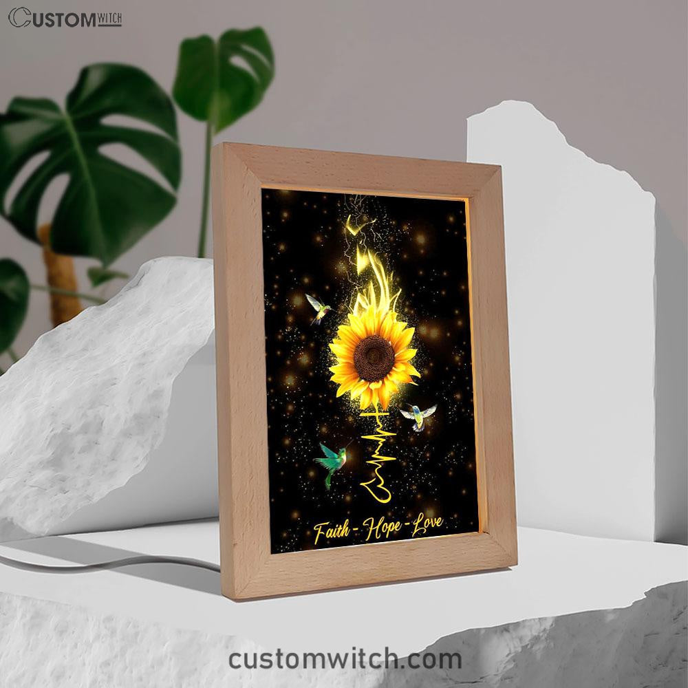 Faith Hope Love Hummingbird Sunflower Frame Lamp Prints - Bible Verse Decor - Scripture Art