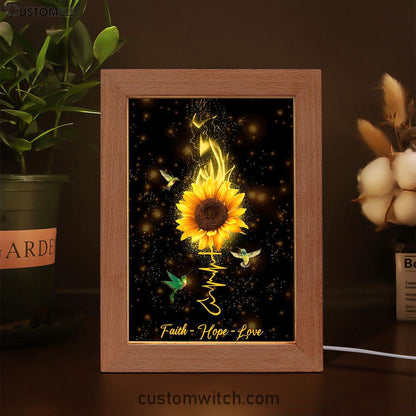 Faith Hope Love Hummingbird Sunflower Frame Lamp Prints - Bible Verse Decor - Scripture Art