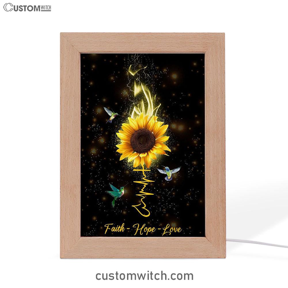 Faith Hope Love Hummingbird Sunflower Frame Lamp Prints - Bible Verse Decor - Scripture Art