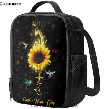 Faith Hope Love Hummingbird Sunflower Lunch Bag, Christian Lunch Bag, Religious Lunch Box For School, Picnic