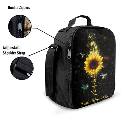 Faith Hope Love Hummingbird Sunflower Lunch Bag, Christian Lunch Bag, Religious Lunch Box For School, Picnic