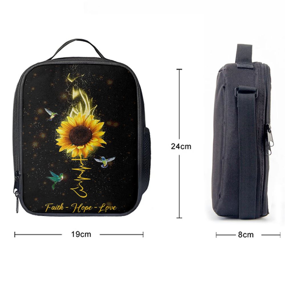 Faith Hope Love Hummingbird Sunflower Lunch Bag, Christian Lunch Bag, Religious Lunch Box For School, Picnic