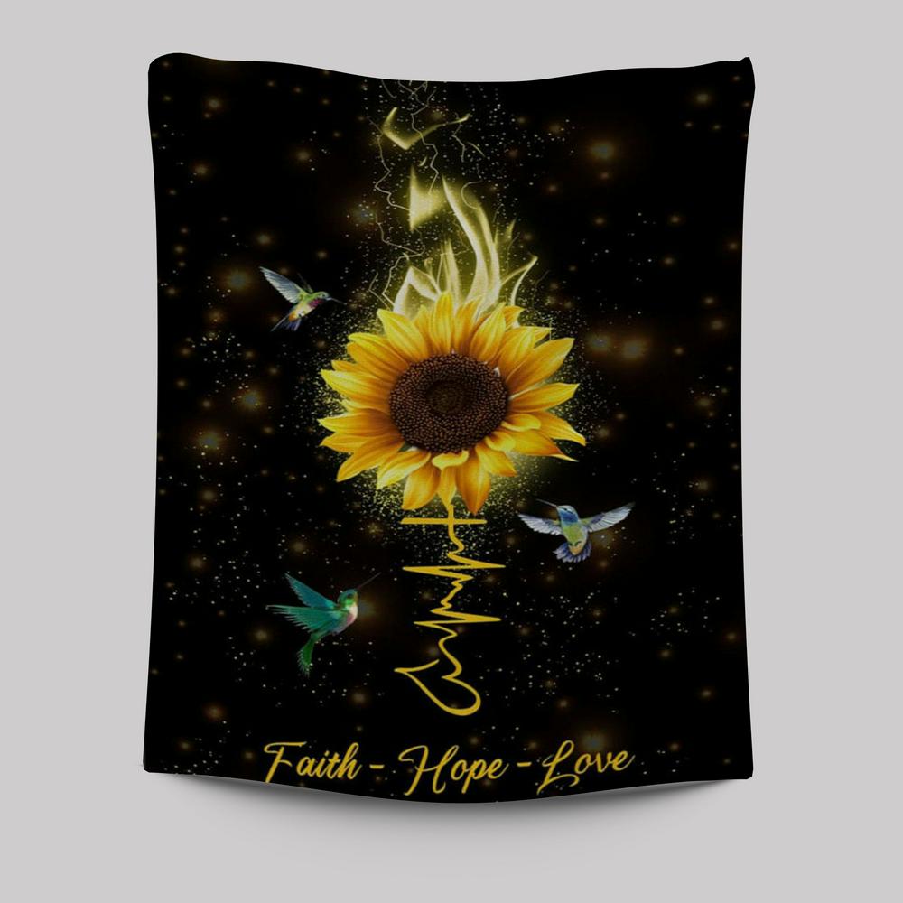 Faith Hope Love Hummingbird Sunflower Tapestry Prints - Bible Verse Wall Decor - Scripture Wall Art