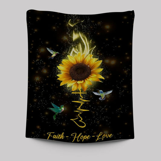 Faith Hope Love Hummingbird Sunflower Tapestry Prints - Bible Verse Wall Decor - Scripture Wall Art