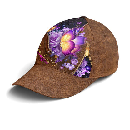 Faith Hope Love Magical Butterfly Purple Roses Leather Style All Over Print Baseball Cap, God Cap, Gift Ideas For Male