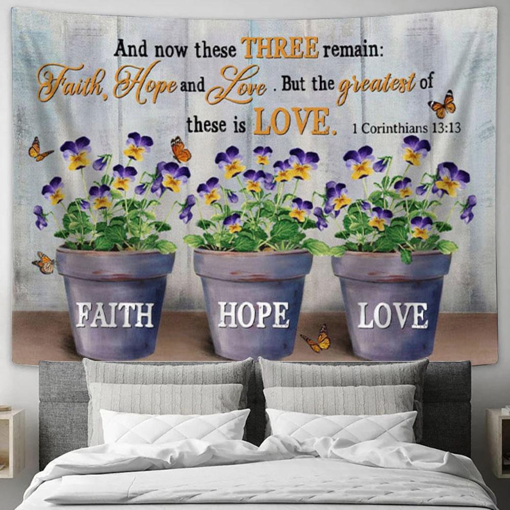 Faith Hope Love Tapestry Wall Art - Butterfly Flower Vases - Christian Wall Decor