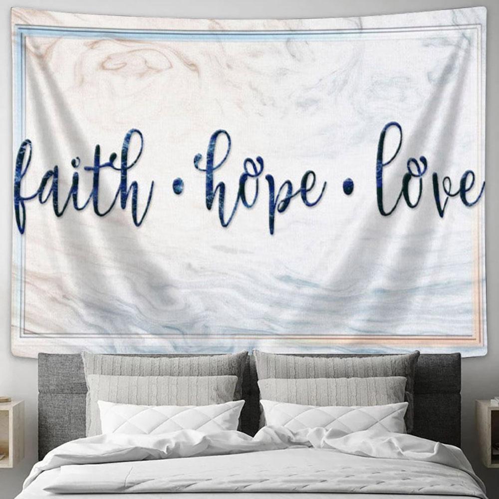 Faith Hope Love Tapestry Wall Art - Christian Modern Rustic Farmhouse Wall Decor - Christian Wall Decor
