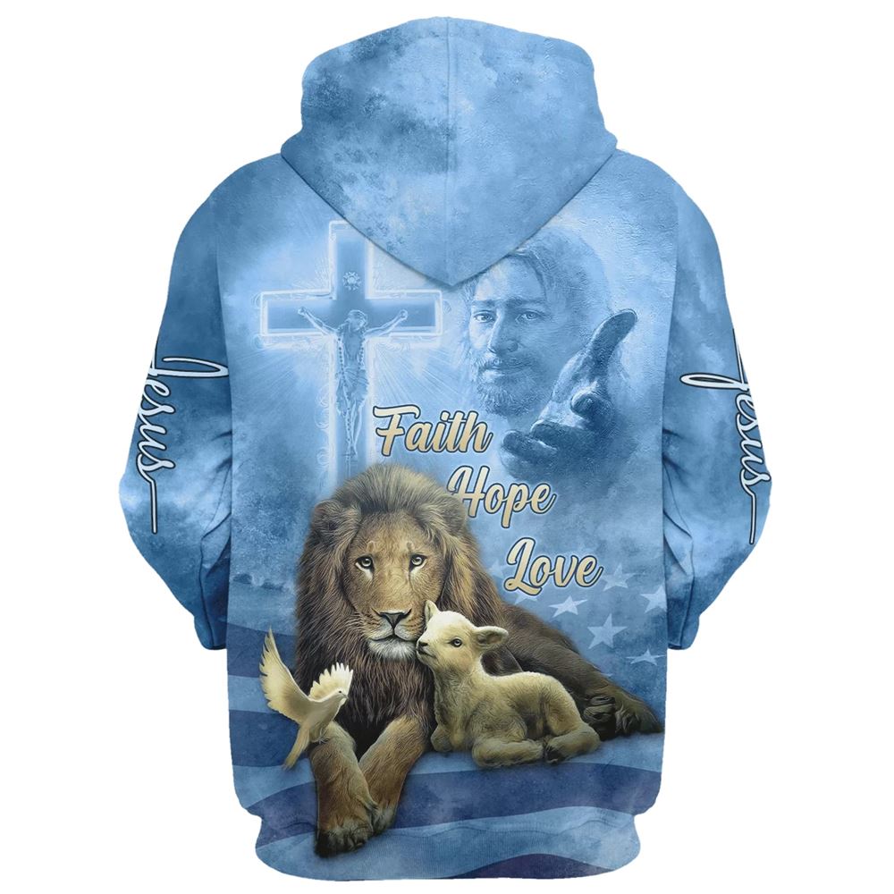 Faith Hope Love, The Hand Of God, Lion,  Sheep And Bird Hoodie For Men & Women, God 3D Printed Hoodie, Christian Apparel Hoodies