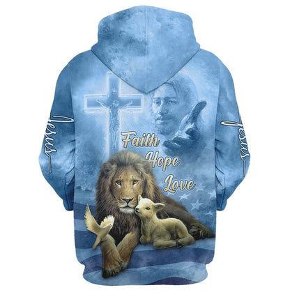 Faith Hope Love, The Hand Of God, Lion,  Sheep And Bird Hoodie For Men & Women, God 3D Printed Hoodie, Christian Apparel Hoodies