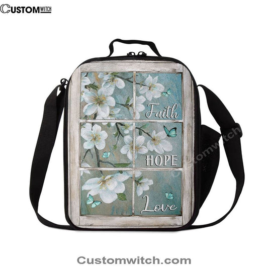Faith Hope Love Window Flower White Lunch Bag, Christian Lunch Bag, Religious Lunch Box For School, Picnic