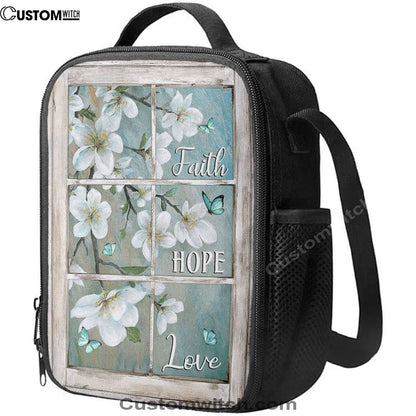 Faith Hope Love Window Flower White Lunch Bag, Christian Lunch Bag, Religious Lunch Box For School, Picnic