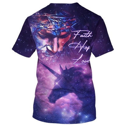 Faith Hope Loves, Jesus Unicorn Galaxy All Over Print 3D T-Shirt, Gift For Christian, Jesus Shirt