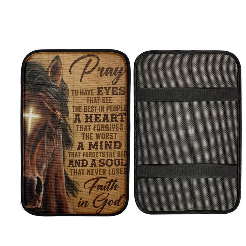 Faith In God Stunning Horse Car Center Console Cover, Christian Car Accessories