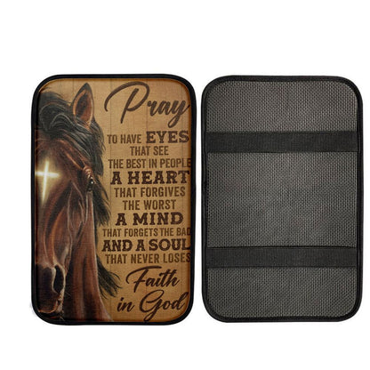 Faith In God Stunning Horse Car Center Console Cover, Christian Car Accessories