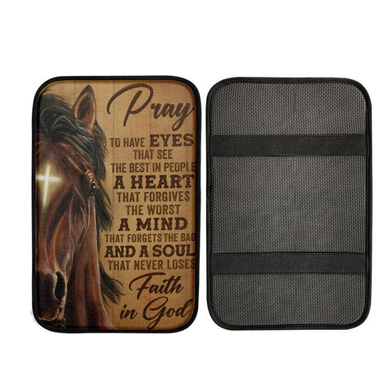 Faith In God Stunning Horse Car Center Console Cover, Christian Car Accessories