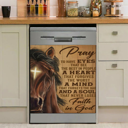Faith In God Stunning Horse Dishwasher Cover, Christian Dishwasher Magnet Cover, Religious Kitchen Decor