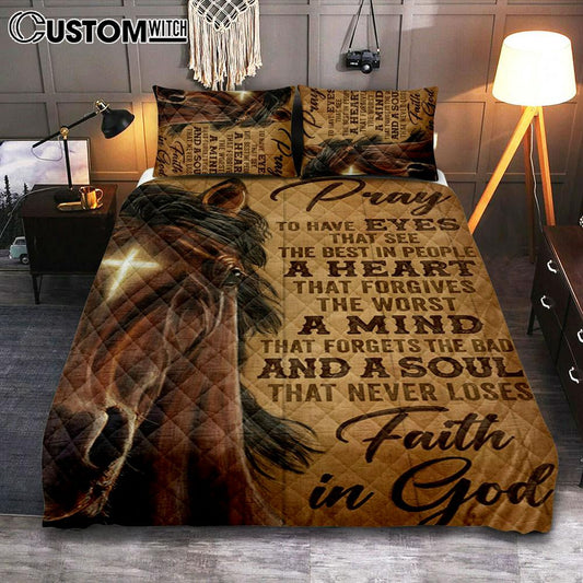 Faith In God Stunning Horse Quilt Bedding Set Bedroom - Christian Bedroom Decor - Religious Quilt Bedding Set Prints
