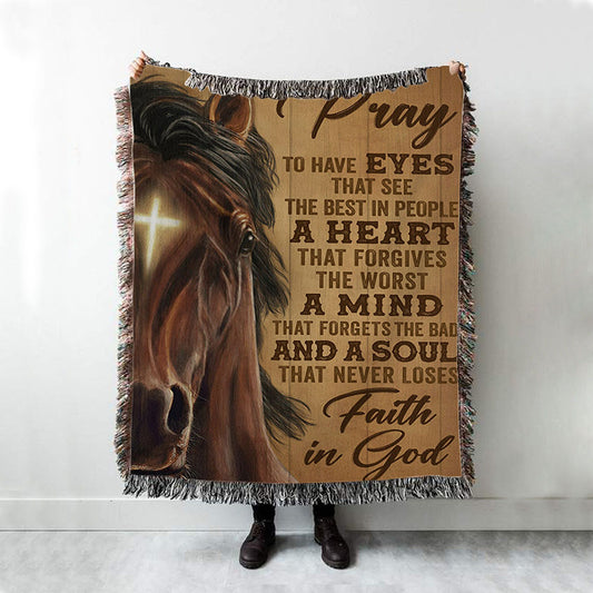 Faith In God Stunning Horse Woven Throw Blanket - Christian Throw Blanket Decor - Religious Woven Blanket Prints