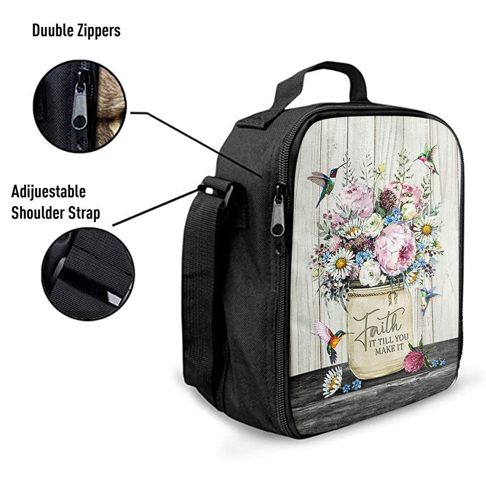 Faith It Till You Make It Hummingbird Flower Flower Lunch Bag, Christian Lunch Bag, Religious Lunch Box For School, Picnic