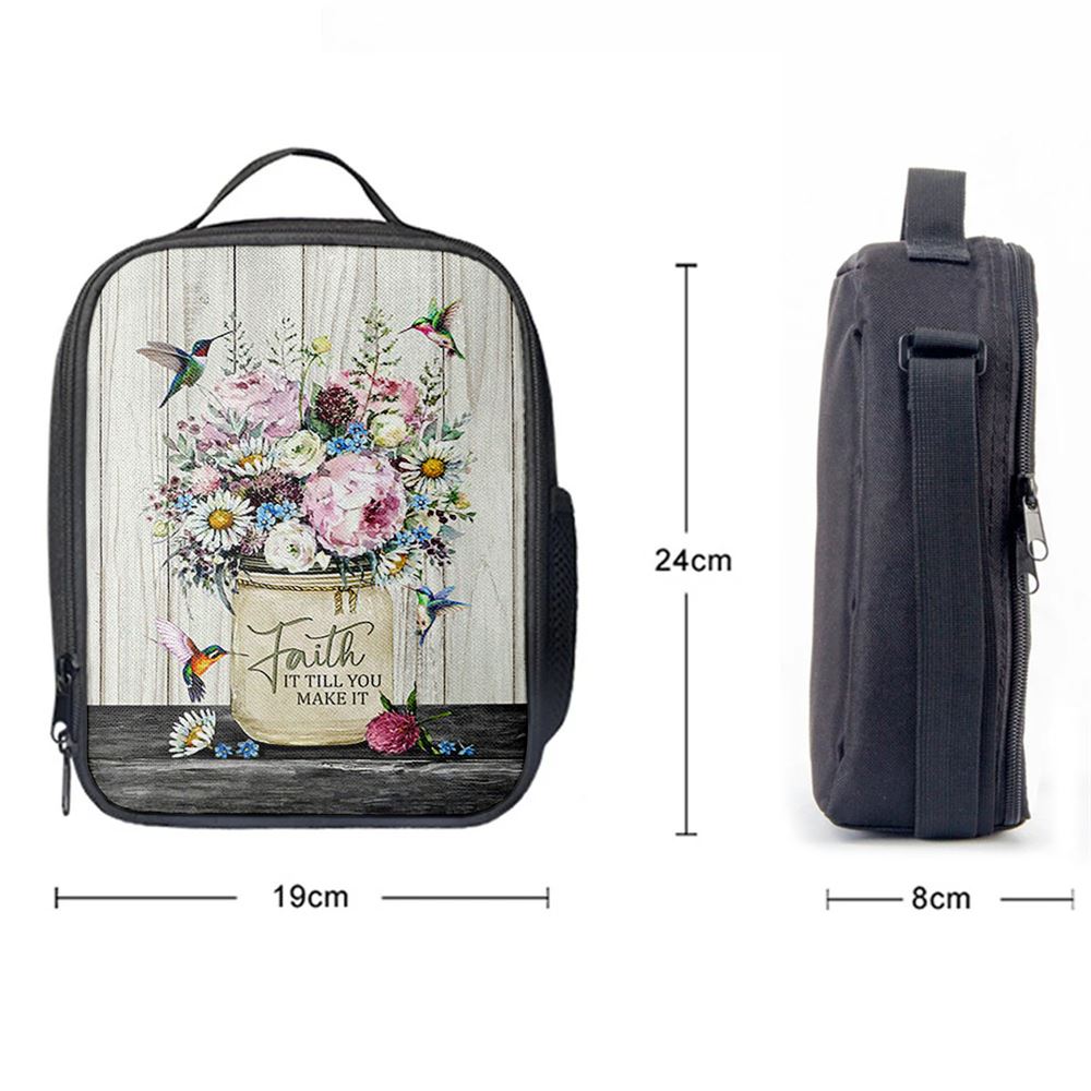 Faith It Till You Make It Hummingbird Flower Flower Lunch Bag, Christian Lunch Bag, Religious Lunch Box For School, Picnic