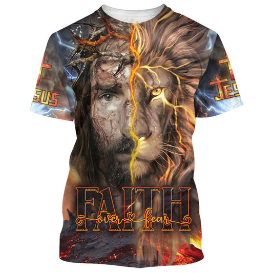 Faith Jesus And Lion All Over Print 3D T-Shirt, Gift For Christian, Jesus Shirt