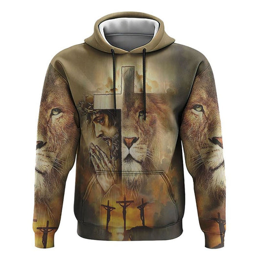 Faith Lion Jesus Cross All Over Print 3D Hoodie, Christian Hoodie, Christian Sweatshirt, Bible Verse Shirt