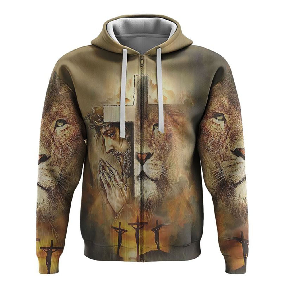 Faith Lion Jesus Cross All Over Print 3D Hoodie, Christian Hoodie, Christian Sweatshirt, Bible Verse Shirt