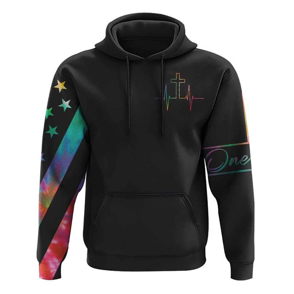 Faith One Nation Under God Tie Dye Flag All Over Print 3D Hoodie, Christian Hoodie, Christian Sweatshirt, Bible Verse Shirt