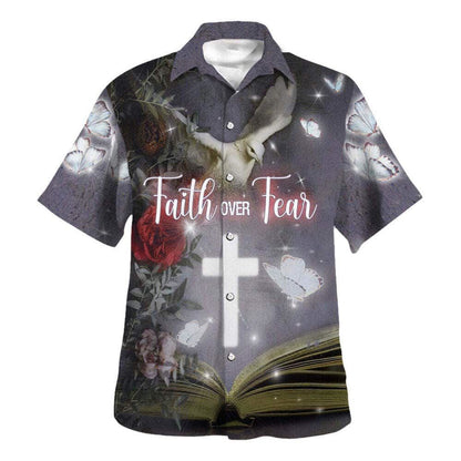Faith Over Fear Bible Verse Cross Dove Hawaiian Shirt For Men, Christian Hawaiian Shirt, Gift For Christian